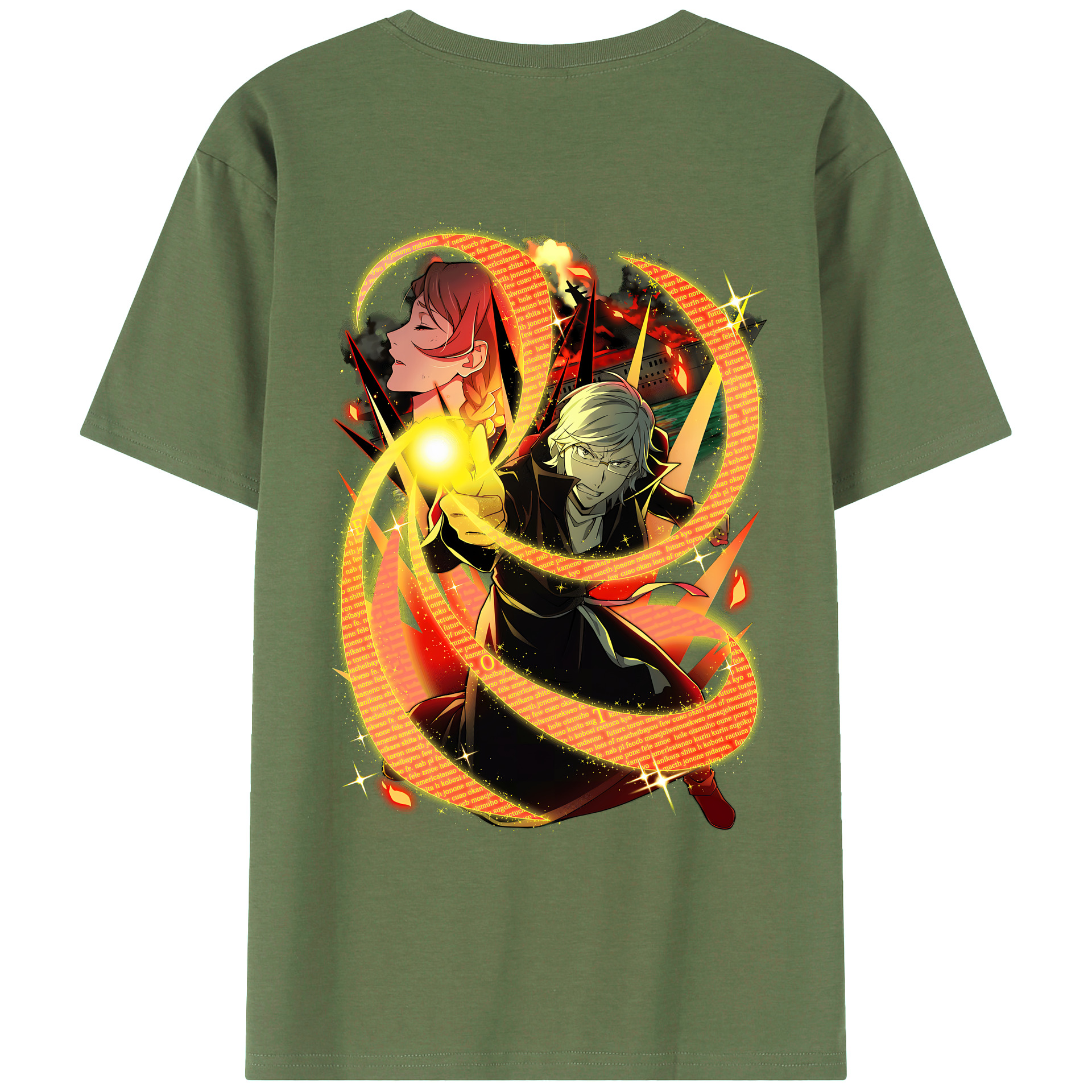 （画像用） 文豪ストレイドッグス Bungo Stray Dogs 綿100％ メンズ半袖Tシャツ（バックプリント） 通気性